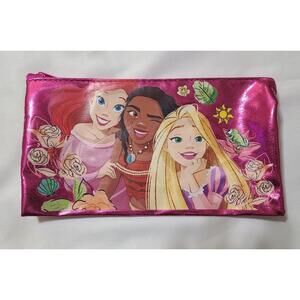 Disney Princess Pencil Pouch Makeup Case Ariel Rapunzel Moana Cosmetics Flat Zip